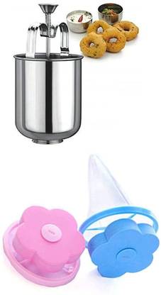 DHARMISHO Steel Medu Vada Maker with Stand 2 Pcs Flower Shape Washing Machine Laundry Bag Vada Maker
