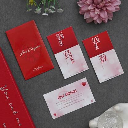 eCraftIndia Set of 12 Love Coupons Valentine Gift Cards Set (Red & White) Decorative Showpiece  -  0.5 cm