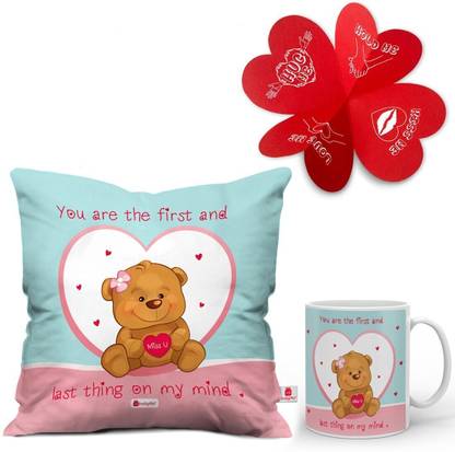 Indigifts Cushion, Greeting Card, Mug Gift Set