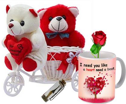 Avirons Artificial Flower, Soft Toy, Mug Gift Set