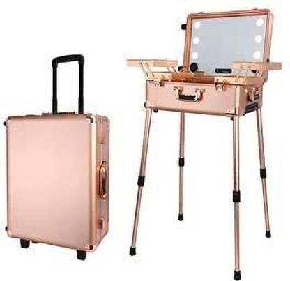 EXQUISITES Rolling Makeup Trolley Cosmetic Case Beauty Box Vanity ,ROSE GOLD ,21 INCH makeup Vanity Box