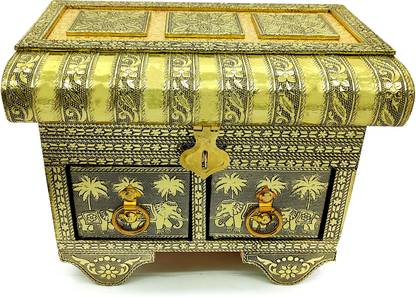 Veerja Jewelry Box For Wedding Gift Box,Vanity Box, Bangle Box Jewelry Box, Wedding Jewelry Box, Wood Jewelry Box Wedding, Multi Purpose Vanity Box, Lockable, Wedding , Rakhi Gift Vanity Box ( gold ) Jewellary Box, Churi Box, Vanity Box Vanity Box
