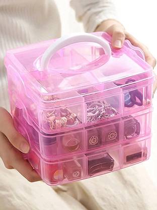 Shivaansh 3-Layer 18-Grid Adjustable Jewellery,Art & Craft Organizer Multipurpose Vanity / JEWELLERY BOX / Vanity Box