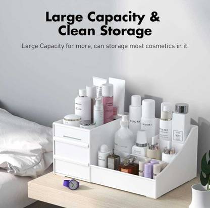DXDT Bathroom Storage /Cosmetic/Counter top Organizer with 9 Compartments/2 Drawers Plastic Wall Shelf