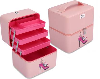 NFI essentials PU 3 Layer Large Makeup Box Cosmetic Storage Bag Vanity Case Trousseau Box Makeup Box Vanity Box