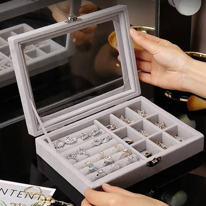 draval jewellery box for rings, Earrings, gold jewellery, multiuse velvet box# makeup and jewellery Vanity Box