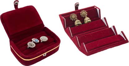 Aadhya 1 Ring & 1 Earring Folder Travelling Pouch (Maroon) Vanity Box