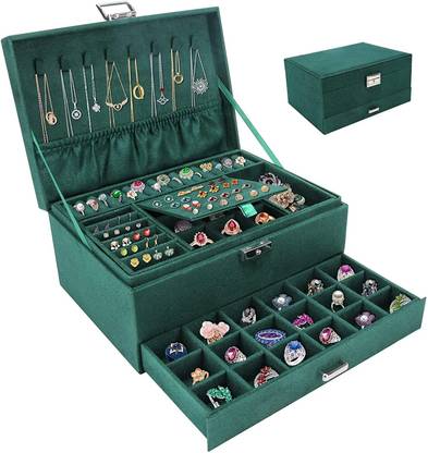 Everglow JEWELRY BOX ROYAL GREEN Fannel Display Travel Jewelry Organizer Vanity Box
