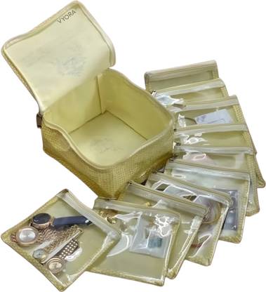 VYORA Dulhan Doli Printed 10 Pocket Makeup Pouch, Jewellery Organizer, Cosmetic Bag, Toiletry Kit, Jwellery Vanity Box