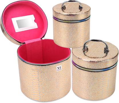 NFI essentials Round Shape Set of 3 Makeup Box Cosmetic Box Jewellery Box Vanity Box Makeup Storage Vanity Box