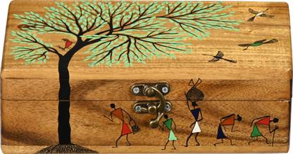 ArtSage Artistic Box Warli Decorative Box, Multi-utility Organizer green & Black Tree Makeup & Jewellery box Vanity Box