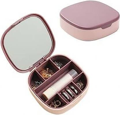 SYADEL Portable Small Mini Travel Jewelry Case Organizer with Mirror Jewellery Vanity Box