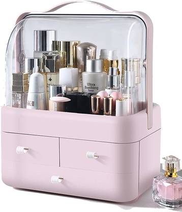 LEVGRY 3-Layer Makeup Organizer Box with Lid Cosmetic Storage Box with Dust Free Cover Makeup Organizer Box Vanity Box
