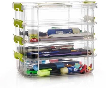 INCREMENT 4 Layer Multipurpose Plastic Storage Containers with Lids Locking Container Jewellery Storage Box Vanity Box