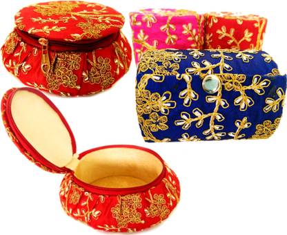 Trendifly Wooden Embroidery matki shape Bangle Box Makeup And Jewellery Vanity Box