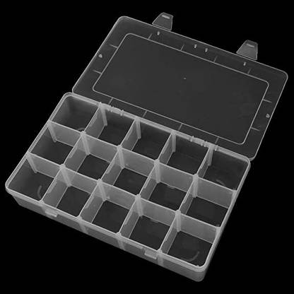 SOCHEP 15 Grid Cells Multipurpose Clear Transparent Plastic Storage Box Jewellery, Craft, Diamonds Holder, Rectangular Vanity Box Vanity Box