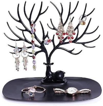 Lozenge Plastic Deer Jewellery Holder with Tray for Dressing Table | Men's Watch Jewelry Case Earrings Organizer Vanity Box