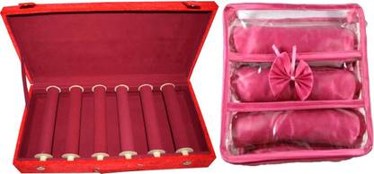 ultimatefashionista combo of 6 roll rod bangle box vanity box wooden bangle storage box makeup leather earring box red folder brocade jewellery kit vanity case jewellery bangle box vanity box vanity box Vanity Box