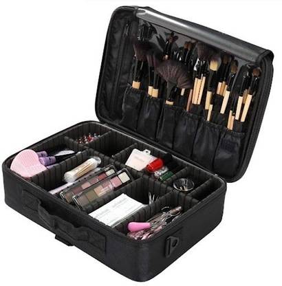 ROZIA Makeup kit for Girls Makeup Case Cosmetic Bag Brush Organizer and Storage 16.5 inches Travel Make Up Box 3 Layer Large Capacity Vanity with Adjustable Strap Makeup Vanity Box