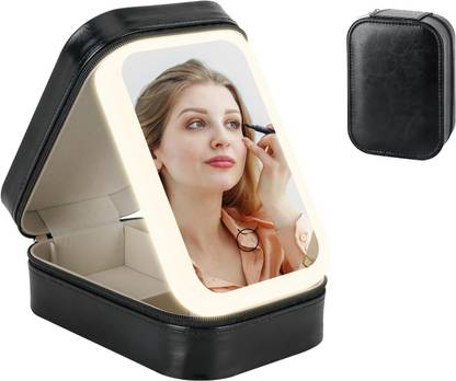 WOLBLIX Travel Portable LED Makeup Bag with Adjustable Light-Up Mirror Jewellery Storage Vanity Box
