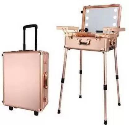 EXQUISITES Rolling Makeup Trolley Cosmetic Case Beauty Box Vanity ,ROSE GOLD ,27 INCH makeup Vanity Box