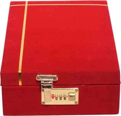DigiRake Jewelery Box 12*8 Inch - Velvet Red Travel Friendly Jewellery Organizer, Resettable Lock, Gift For Marriage Vanity Box