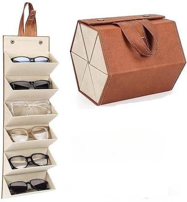 IDEA CHASERS Goggles Organizer Box with 5 Slots, Foldable Sunglasses, Travel Sunglass Display Brown Car Sunglass Clip Holder