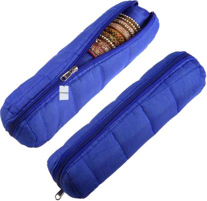 HOMESTIC Polyester Single Rod Bangle Box for Home & Travel with Zipper|Pack of 2|Blue Bangle Box Vanity Box