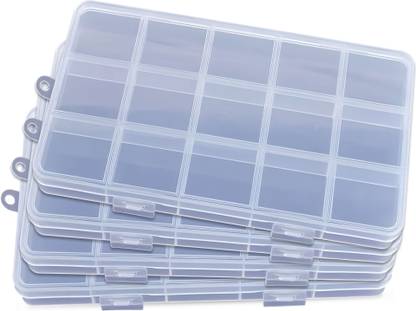 INDIKONB Transparent Jewellery Organizer with 15 Partitions Craft Items, Beads, DIY materials Vanity Box