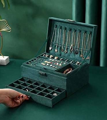 WEMOL Jewellery Organiser with Drawer 3-Layer Velvet Jewellery Boxes jewellery Vanity Box