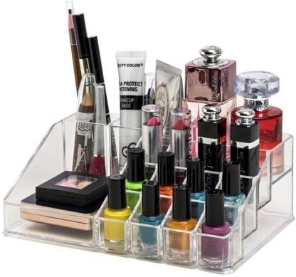 MF STORE Cosmetic Organizer 16 Compartment Cosmetic Makeup Jewelry Acrylic Lipstick Storage Organizer Box Lipstick and Nail Paint Stand Holder Lipstick And Brush Organiser Vanity Box