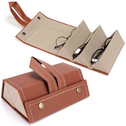 HUSLU Portable Sunglasses travel Organizer case with 3 Slots sunglasses case Vanity Box