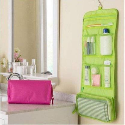 TREXEE Canvas Folding Hanging Organizer Cosmetic Makeup Bag Organizer Makeup Vanity Box