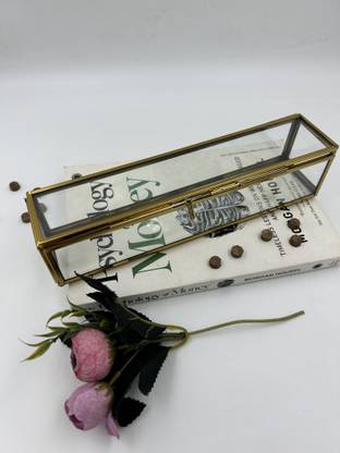 WESTON CHOICE Glass and Metal Scroll Box For Wedding Card Invite, Birthday , (9X2X2 Inch) Wedding Card, Jewellery Vanity Box