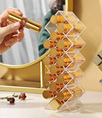 CozyCrest Lipstick Organiser Display Storage StanCosmetic d Holder Acrylic Organizer Number of Compartments: 16 Vanity Box