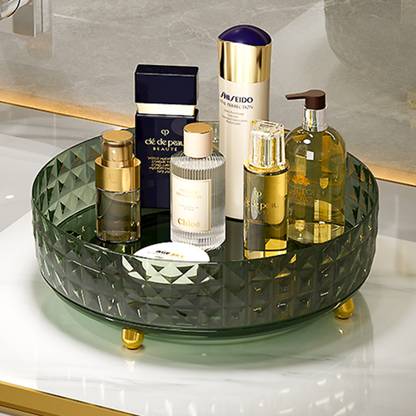 KUBER INDUSTRIES Multipurpose Storage Organiser Tray | 360 Rotation | Rounded Corner|Dark Green Rotate Tray Vanity Box