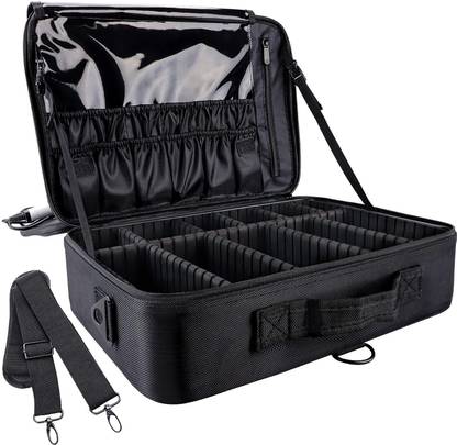 shan creations Professional Women Make Up Bag for Travel Cosmetic Bag Portable Artist Cosmetics Organizer Storage Bag Adjustable Dividers & Shoulder Strap, MUA, Makeup Artist Vanity Box