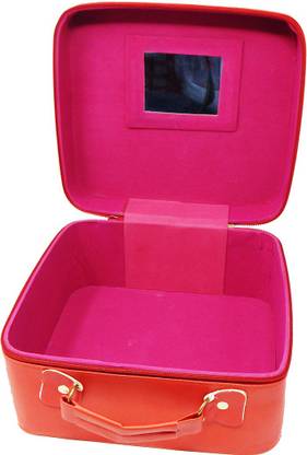 RK Brands Premium Quality PU Double Layer Red Glitter Designer Multipurpose, Makeup Vanity Box
