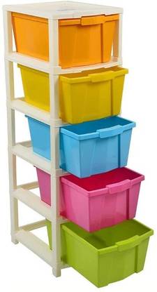 MAXTID 5 Layer Multicolor Plastic White Cabinet Organizer for Home Office, Parlour Box Vanity Box