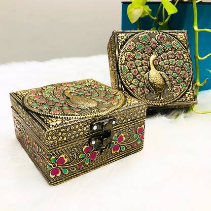 NAVRANG Jewellery Storage Box Golden Trinket Box Wedding Return Gift Box(Pack Of 2) Wedding Return Gift Vanity Box