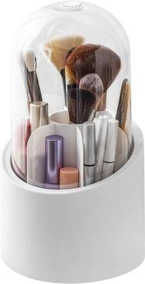 WROPZO Makeup Brush Holder with Lid, 360° Rotating Makeup Organizers Cosmetic Case, Makeup Brush Holder Vanity Box