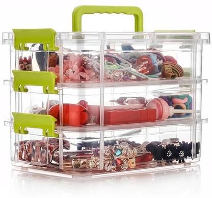 INCREMENT 3 Layer Multipurpose Plastic Storage Containers with Lids Locking Container Jewellery Storage Box Vanity Box