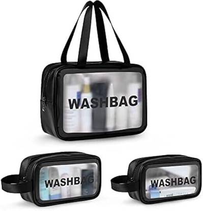 NeedZA Cosmetic Pouch Make up Bag for Home & Travel Accessories Set of 3 Easy Open & Close Vanity Box
