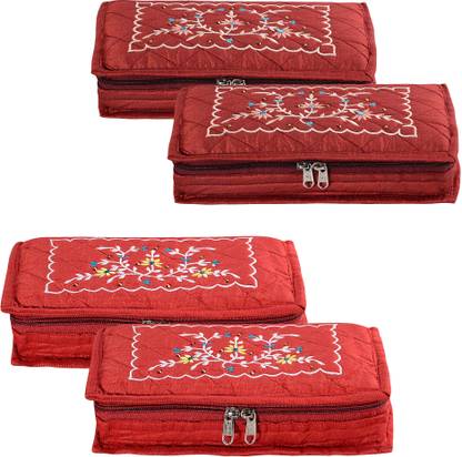 KUBER INDUSTRIES (Pack of 4) 7 Pouch Embroidery Jewellery Kit For Women | Maroon & Red Jewellery Kit Vanity Box