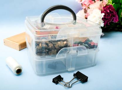 RUSHIL WERE 3 Layers 18 Grid Plastic Transparent Jewelry Storage Box Portable Jewelry Box Adjustable Vanity Box