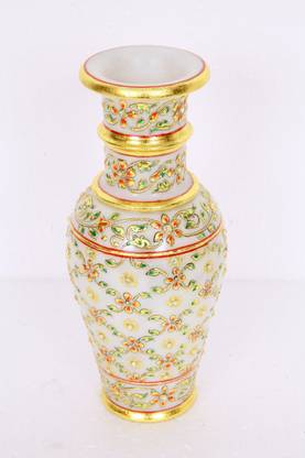 Arts and crafts Natural Marble 9" vase Mughal design Work Design with Real Gold Hand Painting Vase Filler