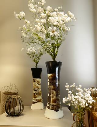 MandM Home Décor Designer Bottle Shape Ceramic Flower Vase for Home Décor| Pack of 2 Vase Filler