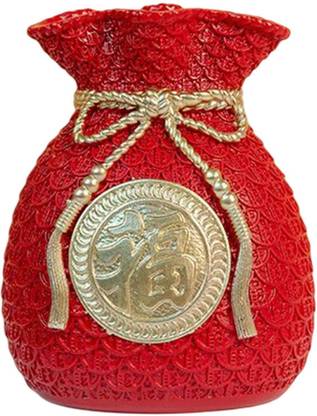 BNF Resin Flower Vase Centerpiece Traditional Chinese Artwork Ornament Sculpture Red Iron Vase