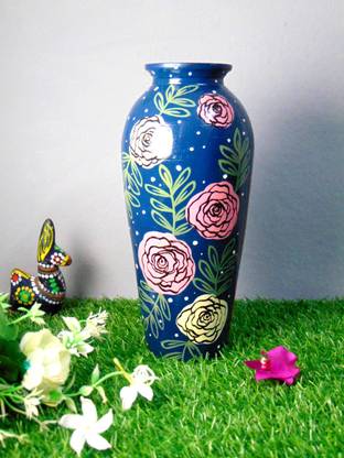Dakshina Art 'PRIME' Abstract Rose Painting Flower Vase for home decor, living room Terracotta Vase