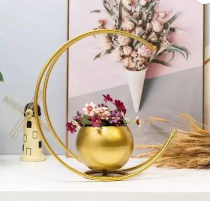 INDIAN ARTISANS Moon vase Iron Vase (12 inch, Gold) Iron Vase